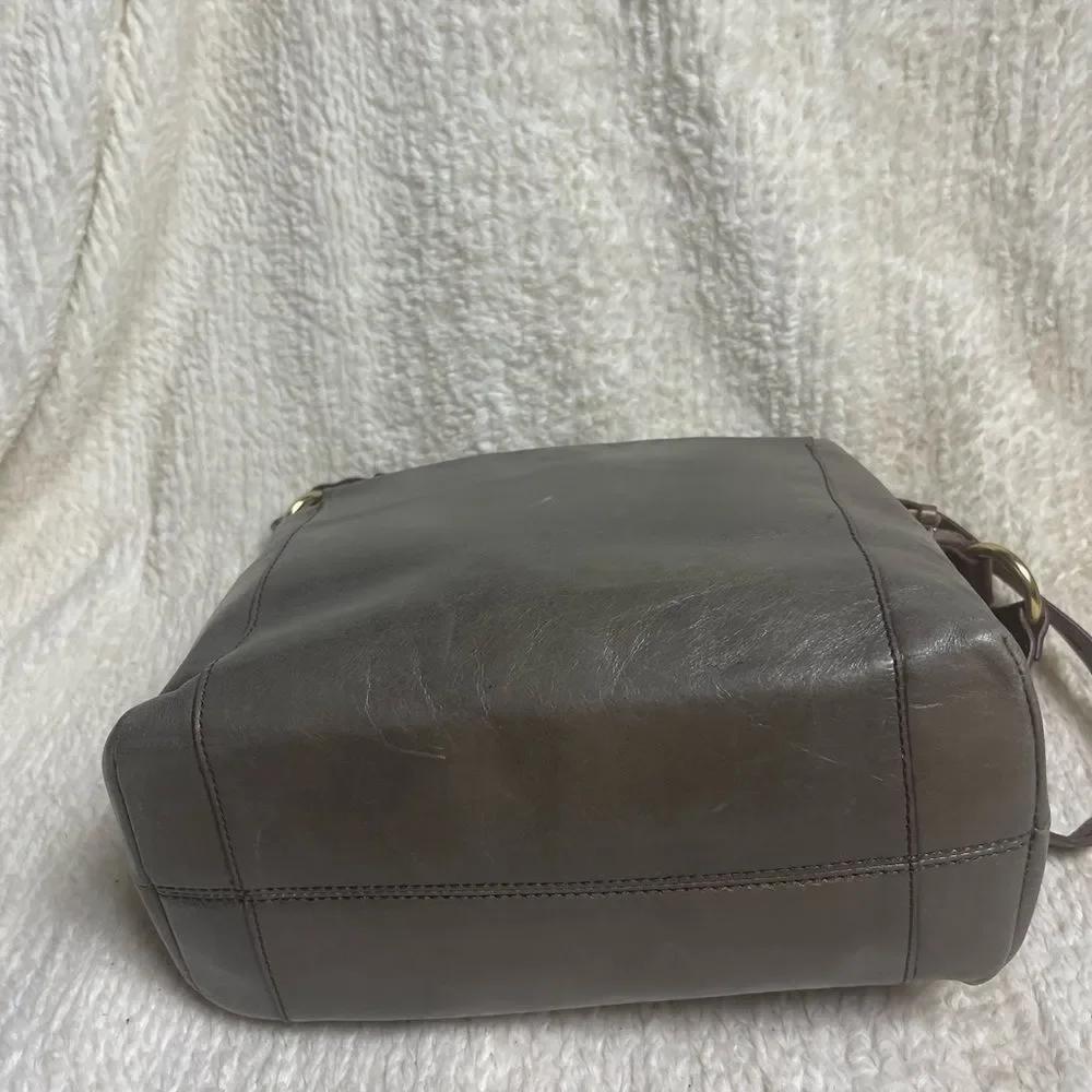 Hobo Leather Grayish green , Brown and Shoulder Bag with gold tone hardwares.